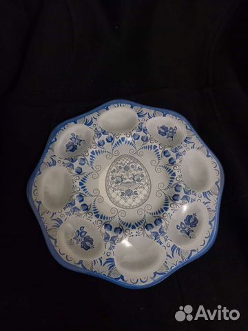 Тарелка для яиц, гжель, 21 см, стекло