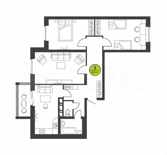 3-к. квартира, 91,9 м², 15/16 эт.