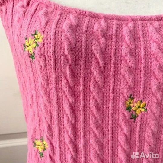 Платье вязаное zara короткое с цветами на лямках