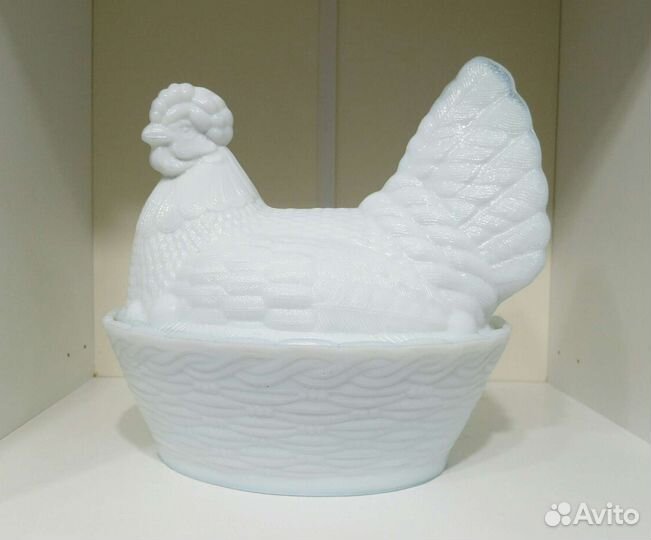 Антикварная Маслёнка большая Курица. 22 см