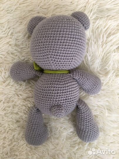 Мишка Тедди вязаный серый 30см
