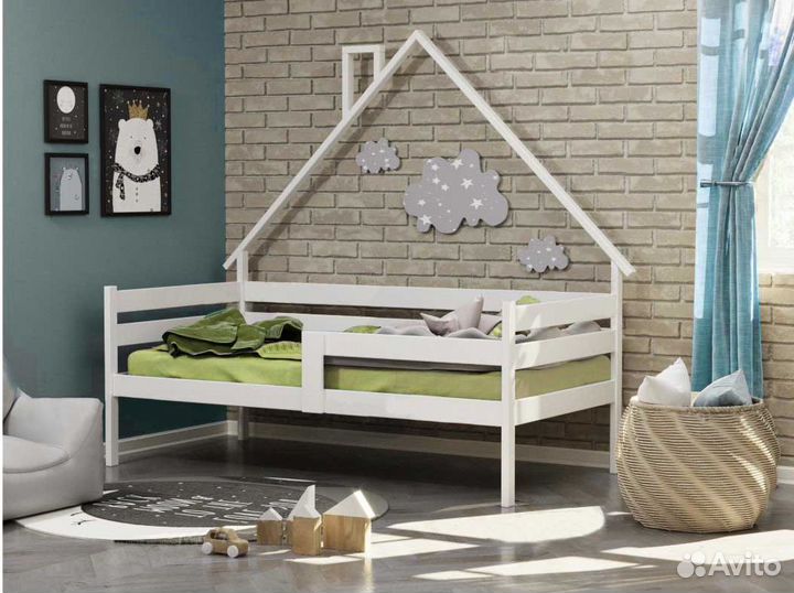 Софа для малыша с бортиком Домик из массива