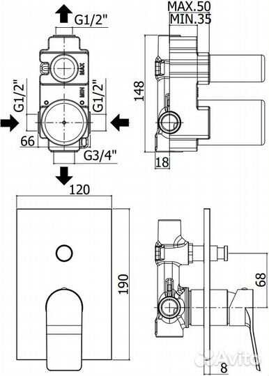 Смеситель для душа Paffoni Tilt TI015CR (с внутре