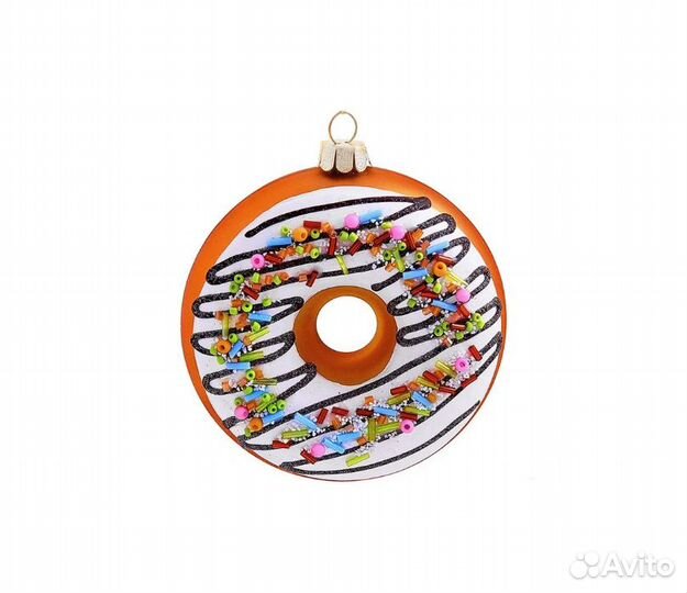 Ёлочная игрушка пончик в сахарной глазури стекло