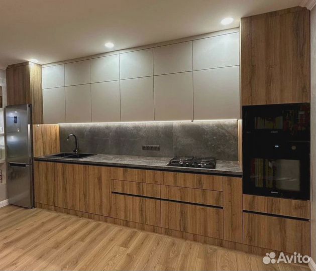 Большая прямая кухня в стиле лофт