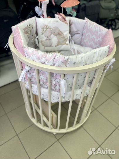 Круглая кроватка-трансформер 7в1