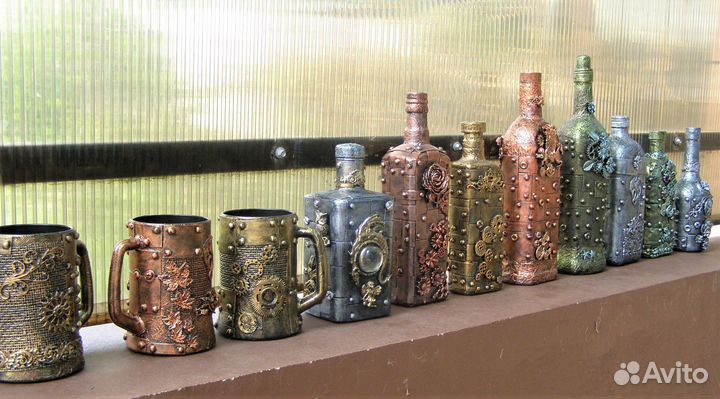 Стимпанк декорированные бутылки графины кружки