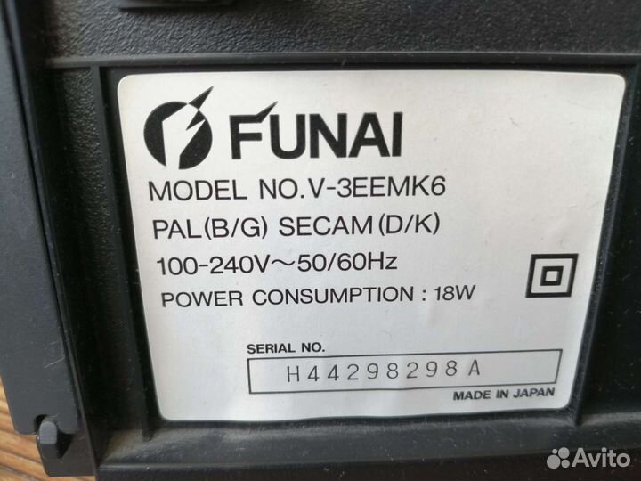Видеомагнитофон funai V-3EE MK6. Made in Japan