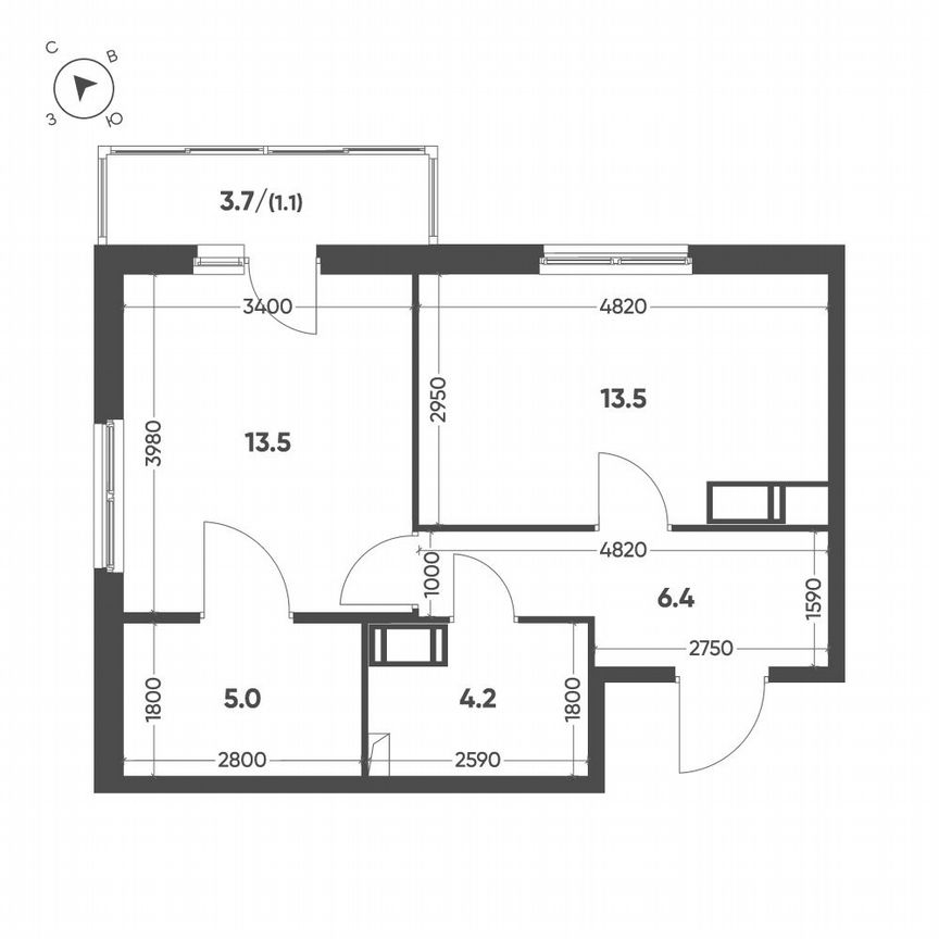 1-к. квартира, 43,7 м², 9/13 эт.