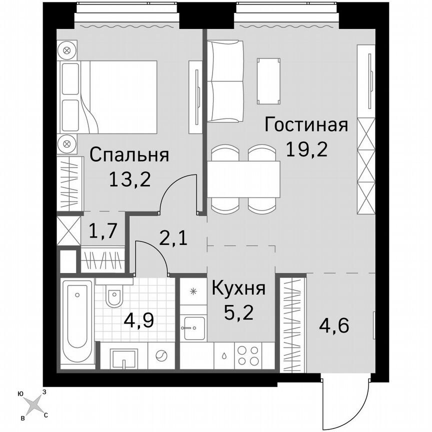 1-к. квартира, 50,9 м², 39/60 эт.
