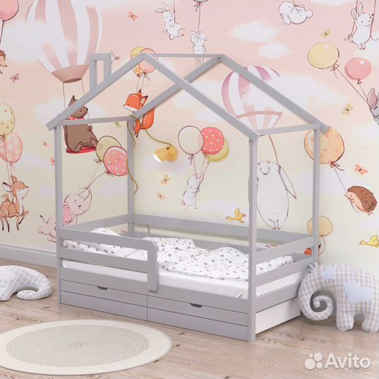 Кроватка Теремок с бортиком из массива для малыша