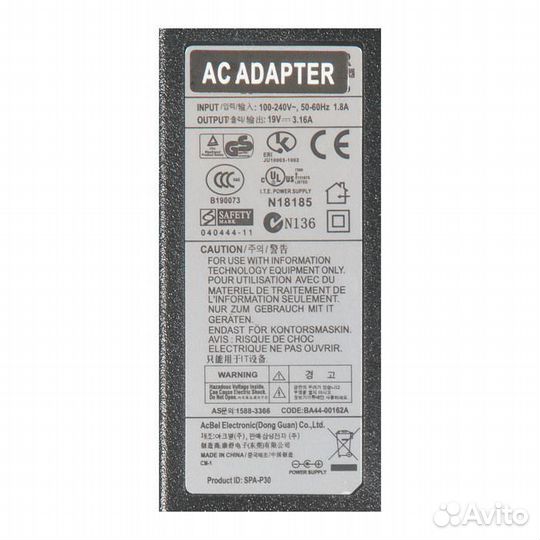 Блок питания для ноутбука Samsung 19V, 3.16A, 60W