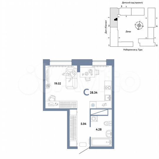 Квартира-студия, 28,3 м², 7/25 эт.