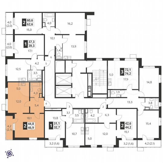 2-к. квартира, 46,6 м², 14/20 эт.