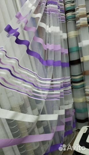 Тюль полоска, готовые комплекты