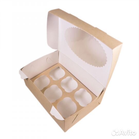 Коробка для капкейков 6 и 9 ячеек, Крафт с окном