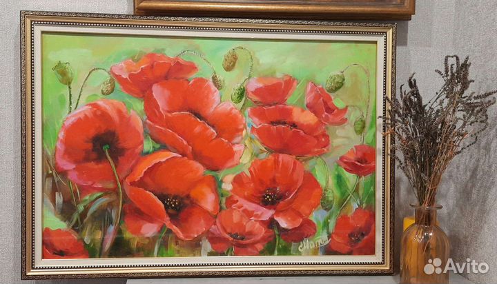 Интерьерная картина маслом на холсте цветы маки