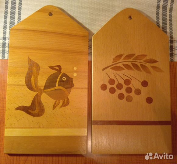 Доска разделочная кухонная с инкрустацией, винтаж