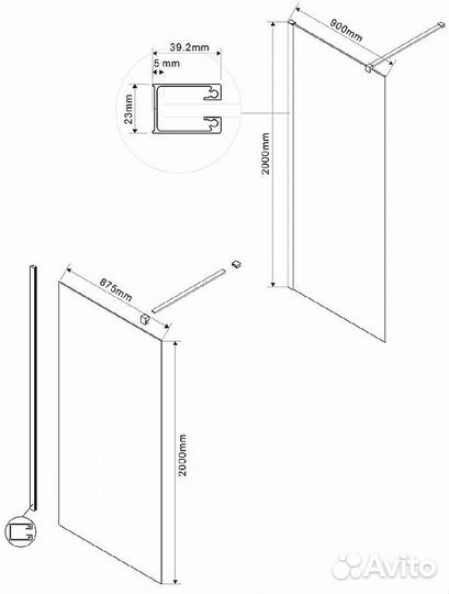 Душевая перегородка Vincea Walk-In 90х200 золото стекло прозрачное