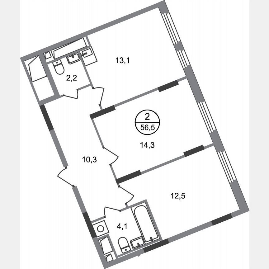 2-к. квартира, 56,5 м², 15/17 эт.