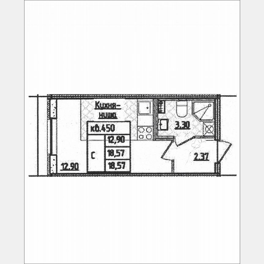 Квартира-студия, 18,6 м², 1/9 эт.