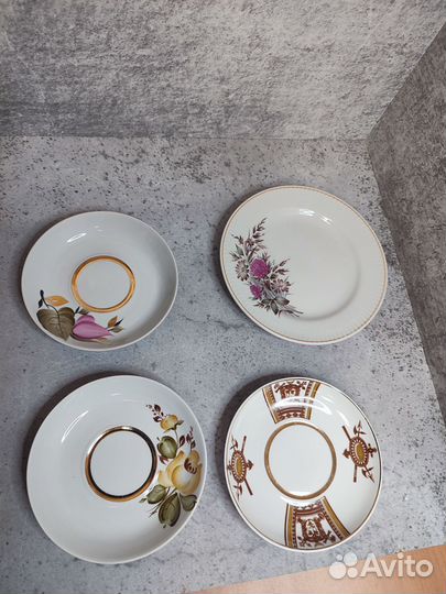 Блюдца фарфор СССР 4 штуки разные