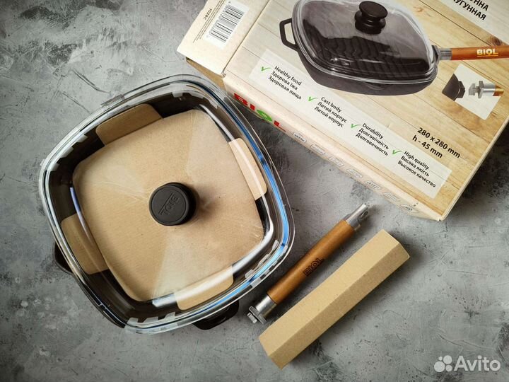 Чугунная сковорода-гриль Biol, новая, в упаковке