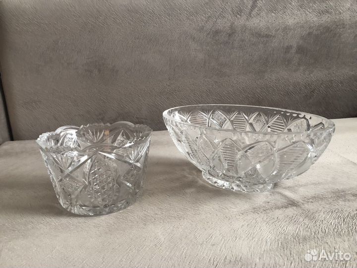 Хрустальная конфетница+салатник-ладья