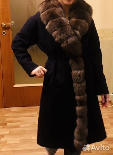 Пальто женское демисезон / зимнее темно-синее р.46