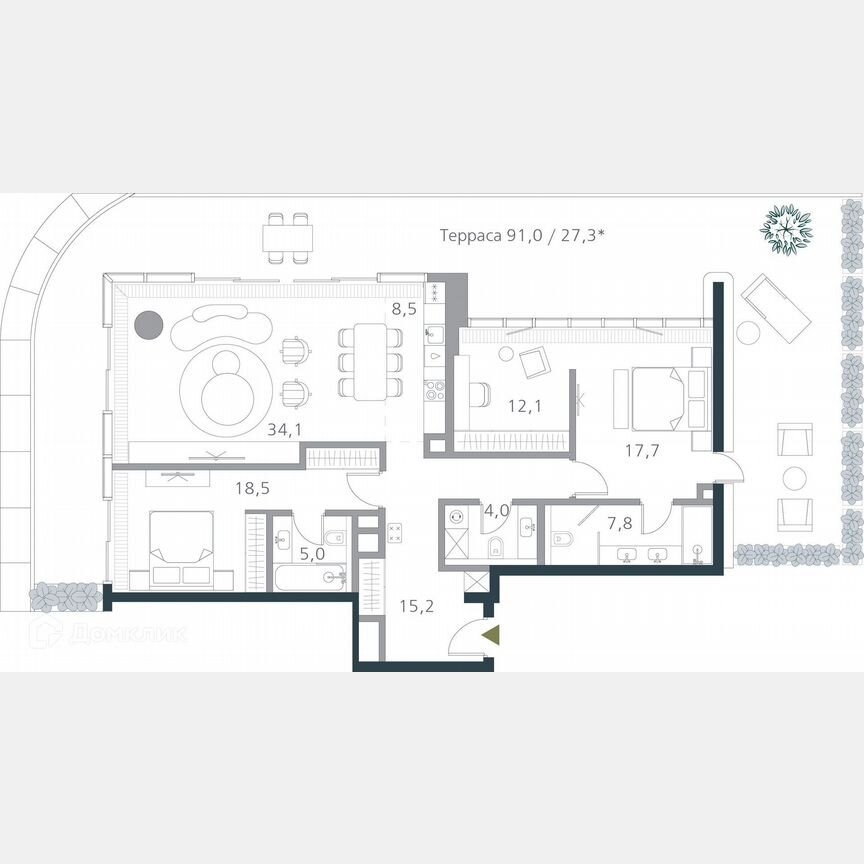 2-к. квартира, 150,2 м², 3/19 эт.