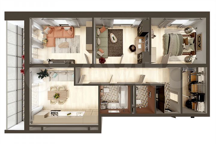 3-к. квартира, 87,4 м², 2/5 эт.