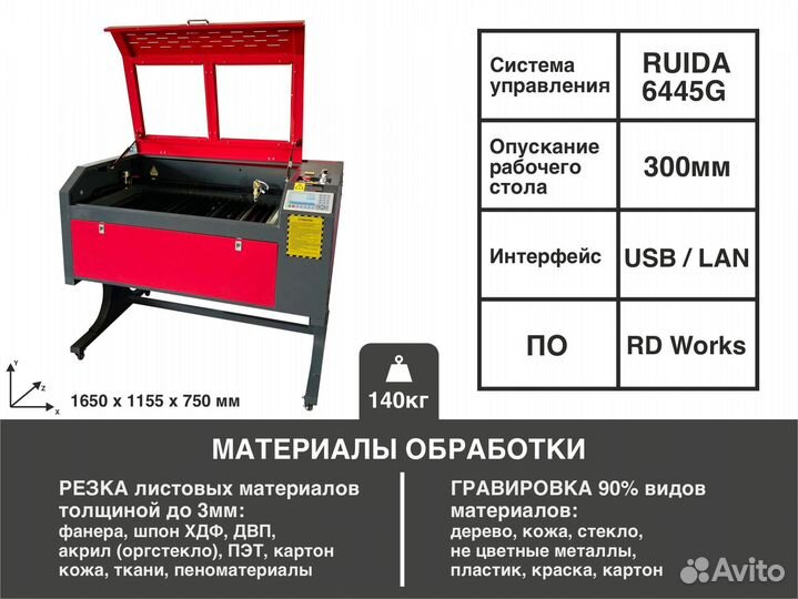 Лазерный станок со2 900х600 резка и гравировка *