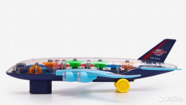 Самолет «Шестерёнки»,свет, звук,30см х 6,5см х 9см