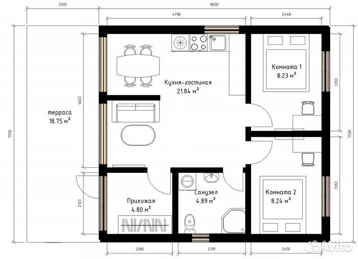 Дом для круглогодичного проживания 45 м² под ключ