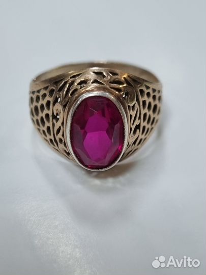 Крупное Кольцо с камнем рубин, серебро 875 звезда