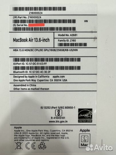 MacBook Air 13’’ M2 8/8 16Gb 256Gb Midnight