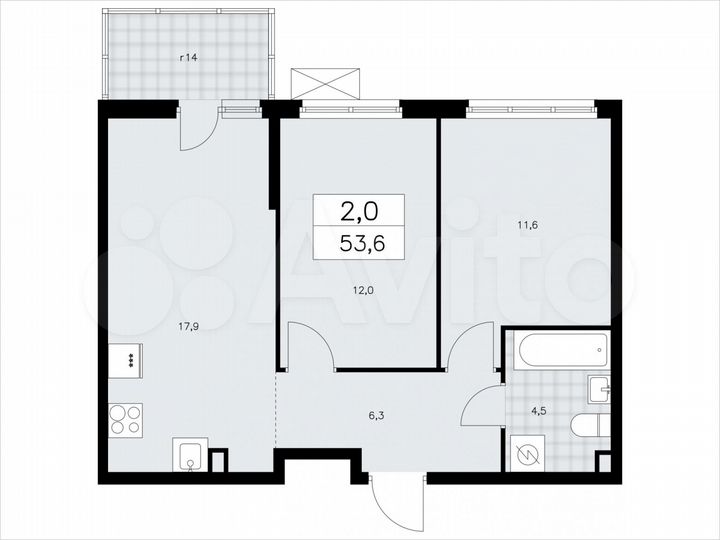 2-к. квартира, 53,6 м², 2/11 эт.