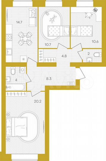 3-к. квартира, 75,3 м², 5/10 эт.