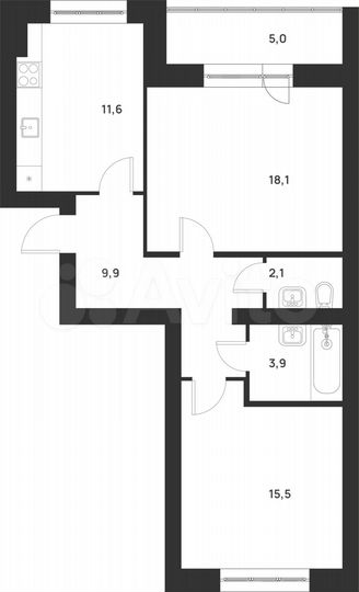 2-к. квартира, 66,1 м², 5/5 эт.