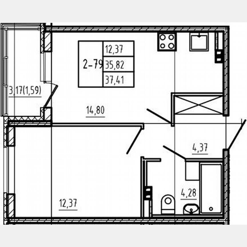 1-к. квартира, 35,8 м², 3/4 эт.