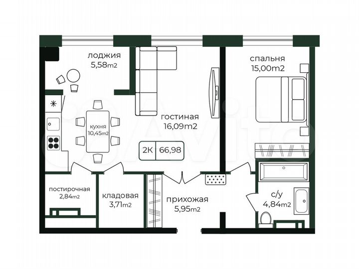 2-к. квартира, 67 м², 11/16 эт.