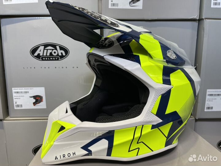 Кроссовый шлем Airoh wraap raze blue gloss