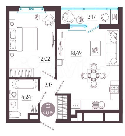 1-к. квартира, 41,1 м², 9/10 эт.