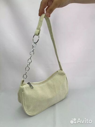 Сумка багет вельветовая с цепью, новая, кросс боди