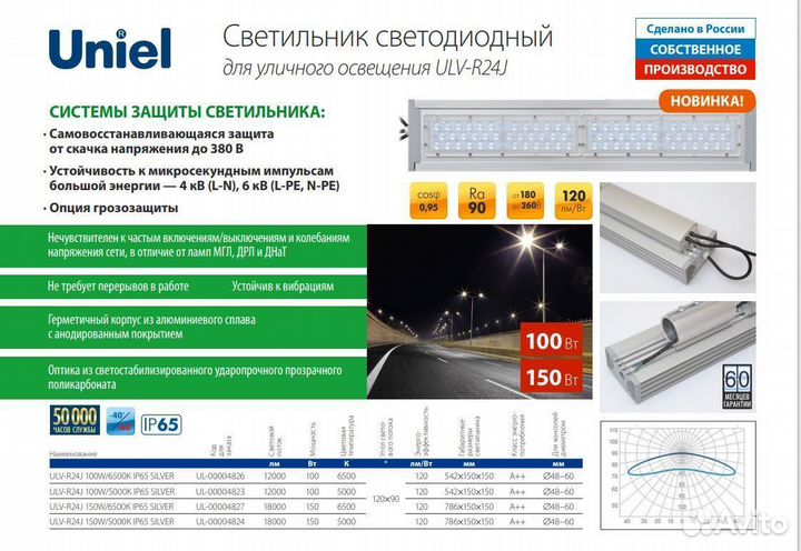 Светильник уличный консольный ULV-R24J 100W