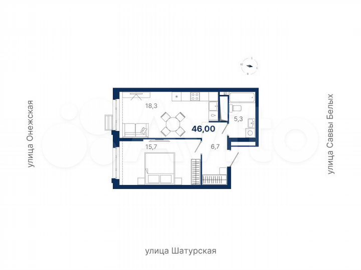 1-к. квартира, 46 м², 15/17 эт.