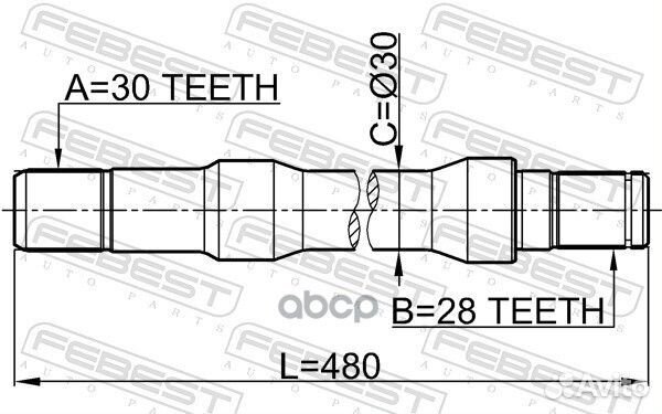 Полуось правая 30X480X28 Kia Sorento BL 06-09