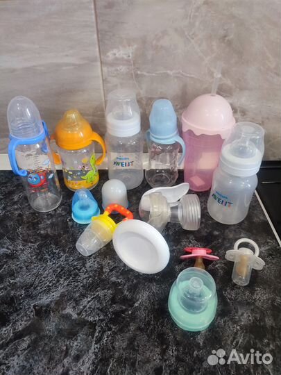 Бутылочки avent, стекло, молокоотсос, пустышки