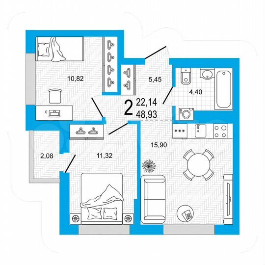 2-к. квартира, 48,9 м², 16/26 эт.