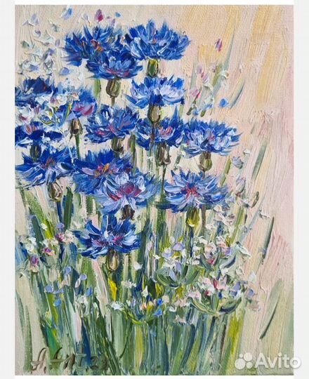 Картина с васильками цветы васильки маслом